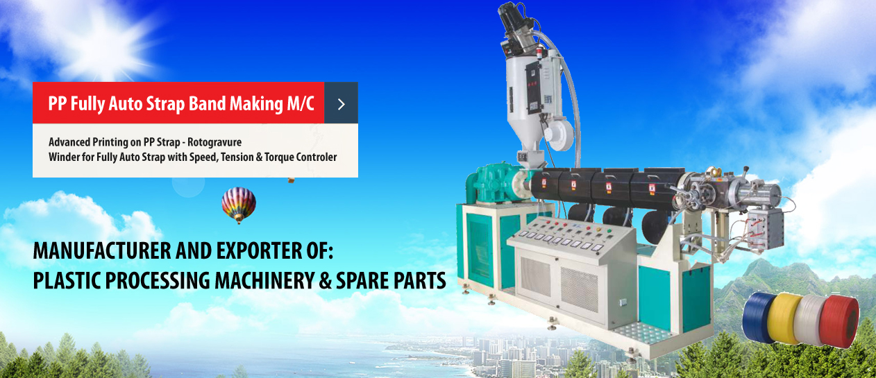 PP box strapping machine on the B.I. Industries production floor